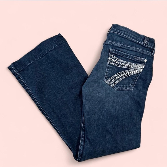 7 For All Mankind Dojo Flare Jeans Low Rise Dark Wash Blue Flare Jeans Size 30 - Picture 1 of 5